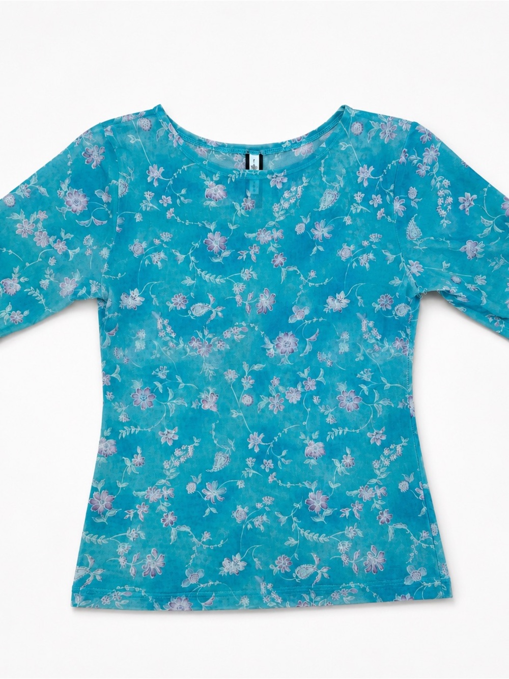 Forever 21 Teal Floral Scoop Neck Tee